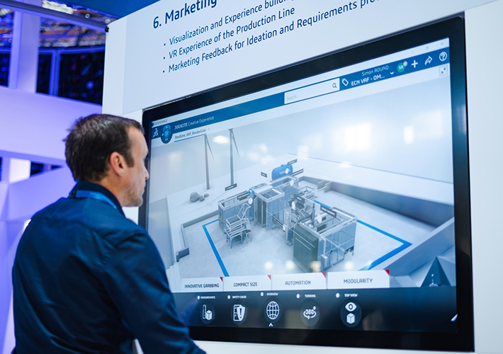 Foto Dassault Systèmes en HANNOVER MESSE 2022: Experiencia de Fábrica Digital Inmersiva y la exhibición de una pila de combustible de hidrógeno que muestra la sostenibilidad del negocio.